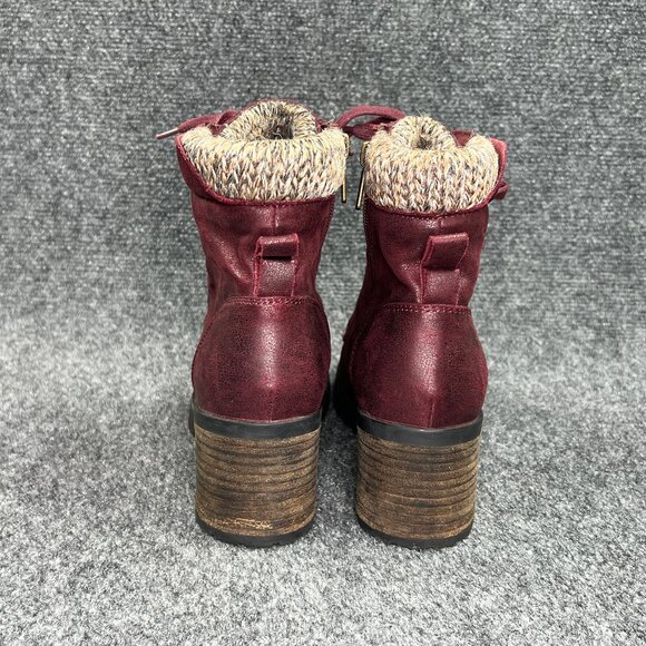 Carlos Santana Gibson Ankle Boots Women's 9.5 Maroon Lace Up Block Heel Booties - Picture 5 of 12